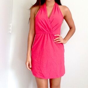 Athleta Halter Dress Sz 14 Go Anywhere Tie Smocked Back A-Line Athleisure Tennis